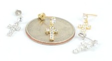 14K Yellow or White Gold Cubic Zirconia CZ Cross Dangle Earrings