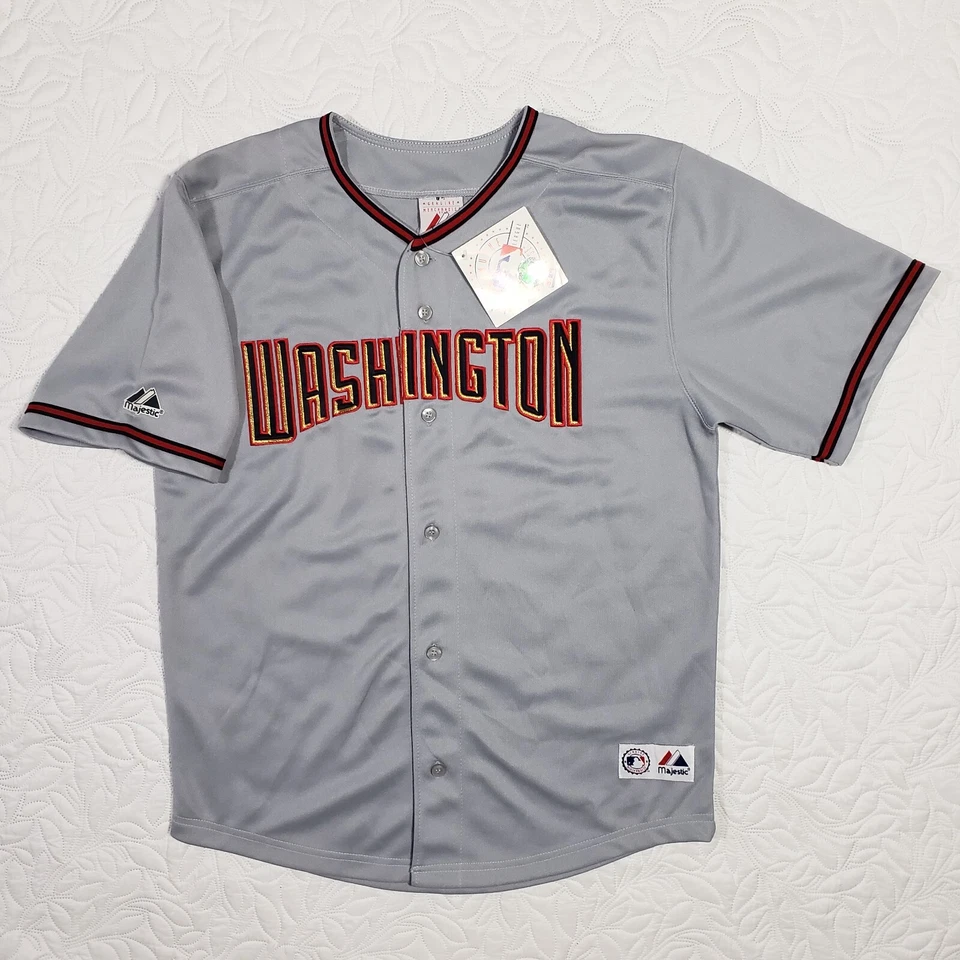 NWT Vintage Washington Nationals Jersey Youth 14/16 Spellout Sewn Gray Majestic - Image 3 of 4
