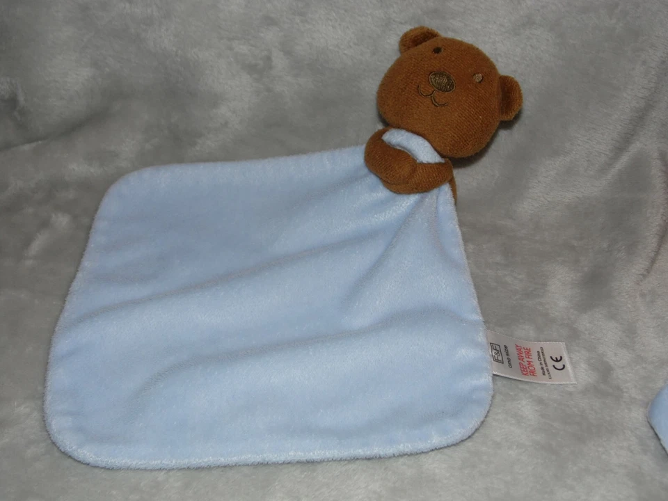 Tesco teddy comforter soft toy TWO blue bear blankie F&F - Image 3 of 4