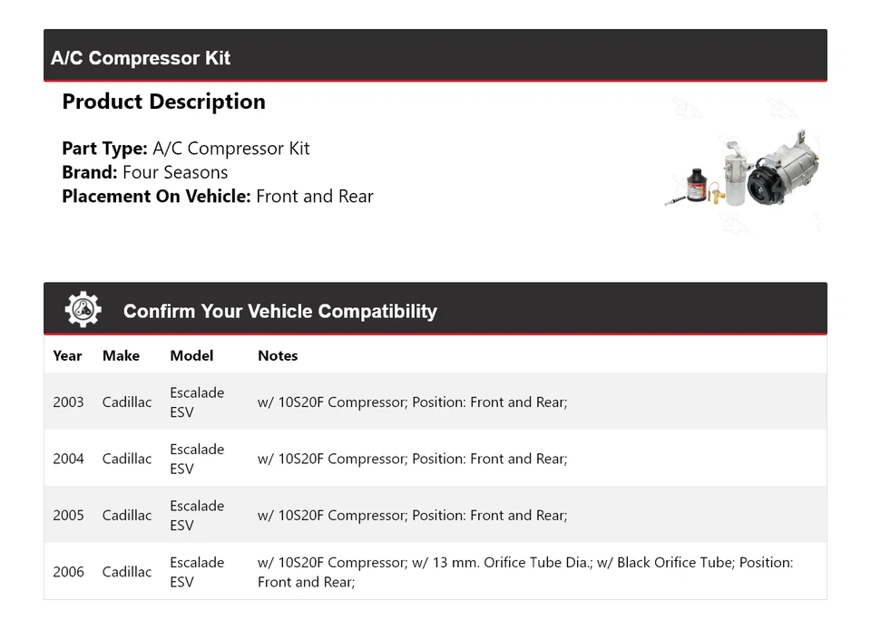 Kit de compresor de aire acondicionado delantero y trasero 4 estaciones para Cadillac Escalade ESV 2003-2006 Foto 2 de 4