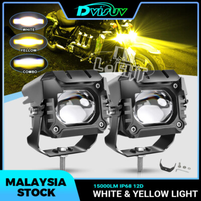 2x Motorcycle LED Spot Light Auxiliary Headlight Driving Fog Lamp Yellow+White