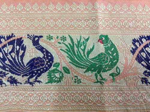 ANTIQUE SAREE BORDER VINTAGE PURE SILK PEACH THREAD WOVEN DESIGN TRIM LACE -187 - Picture 8 of 11