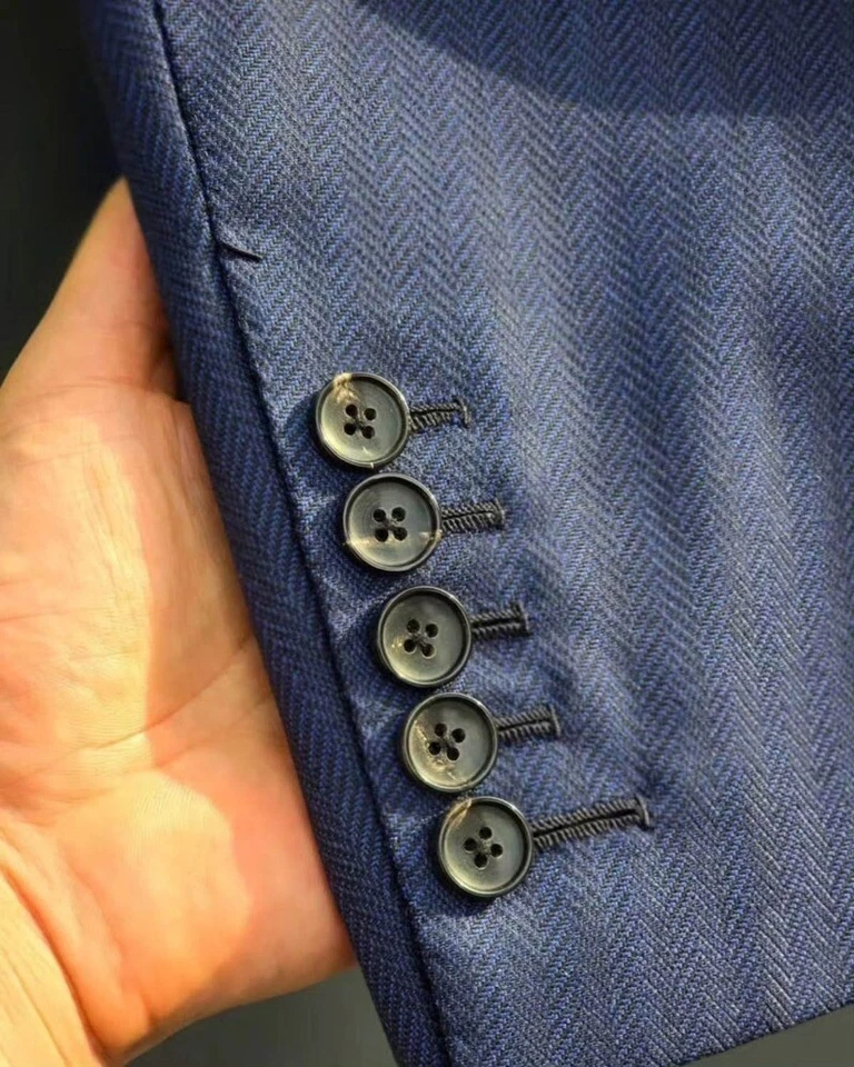 Trajes de espiga azul para hombre 2 piezas trajes de solapa ancha de ajuste regular 42r 44r 46r 48r Foto 4 de 4