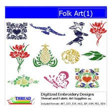 Embroidery Design Set - Folk Art Animals(1) - 15 Designs - 9 Formats - USB Stick