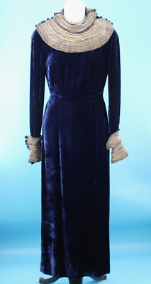 Vtg 30s Blue Velvet Maxi Dress W/ Gold Trim 1930s Fashion Originators Guild | eBay Vtg 30s Blue Velvet Maxi Dress W/ Gold Trim 1930s Fashion Originators Guild | eBay