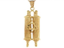 10k or 14k Yellow Gold 3.9cm Long Mezuzah Star of David Scrolls Jewish Pendant