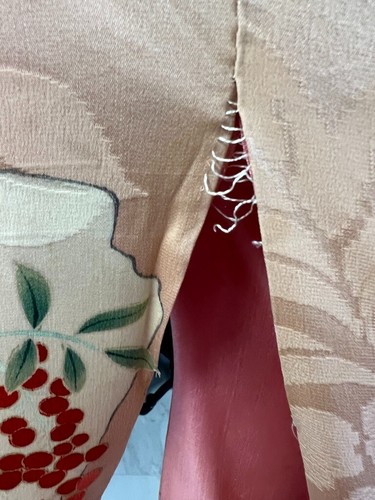 Japanese Kimono Robe Vintage Silk Peach Floral Light Staining - 第 12/18 張圖片