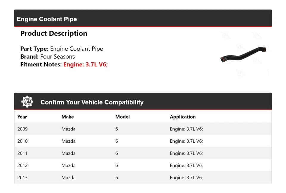 Труба охлаждающей жидкости двигателя V6 для Mazda 6 3,7 л 2009-2013 годов выпуска 4 сезона 2010 2011 2012 годов выпуска - Изображение 2 из 4