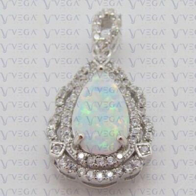 Pear Cut Halo Natural Opal Gemstones Diamond Pendant