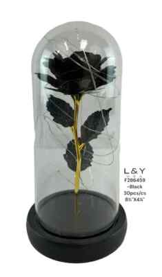 Illuminated Domed Black Rose