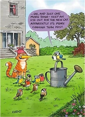 GREAT BRITISH CARD COMPANY Funny Birthday Card Cat Birds More Cunning - AniMalfunction Design Greeting Card