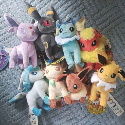 Set of 8 Pokemon Center Original Eevee Collection Plush Complete