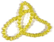 50 Cat's Eye Fiber Optic Glass Muted Yellow 8mm. Smooth Round Beads 2568