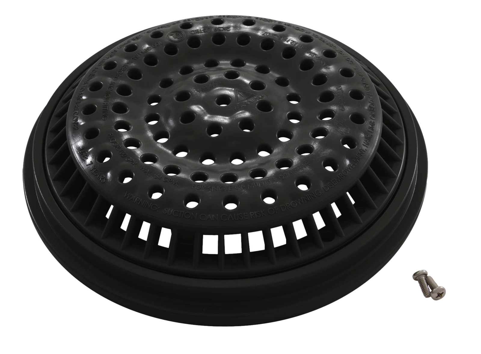 Waterway 640-2311 V 8"" Round Anti Vortex Main Drain Grate w/Collar- Black