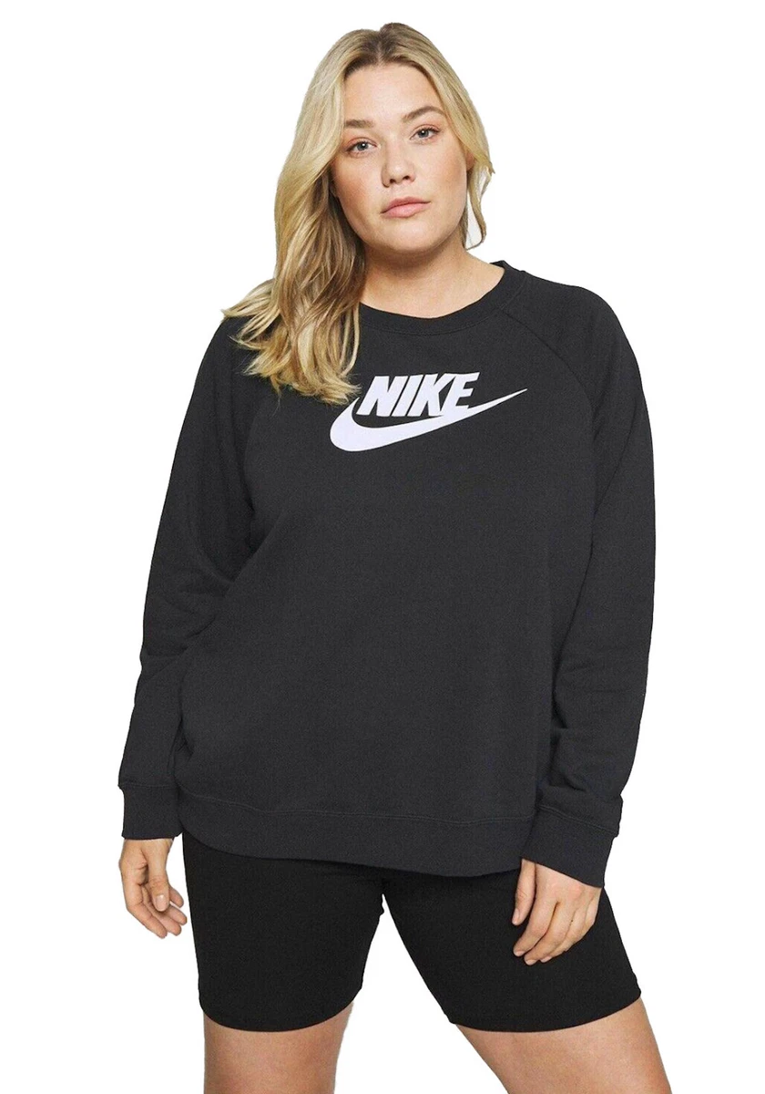 NIKE Women's Essential Swoosh Logo Fleece Sweatshirt Plus Size 3X Black  White