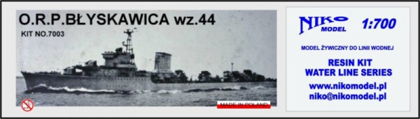 Maquette Destroyer ORP Błyskawica 1944 NikoModel 7003 à l'échelle 1/700 pour collectionneur