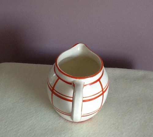 Jarra crema checoslovaca de colección Art Deco marfil con rayas naranjas (1930-1950) - Imagen 2 de 6