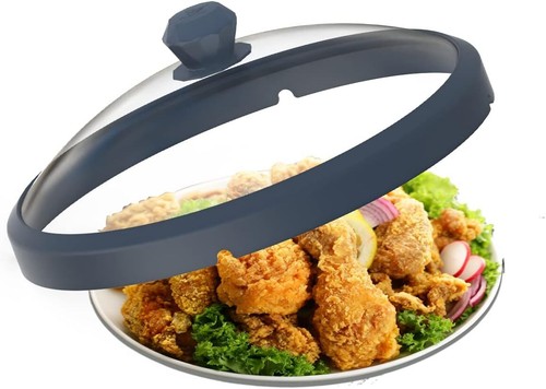 Microwave Splatter Guard Lid with Silicone Handles & Vent, 10.5" Blue
