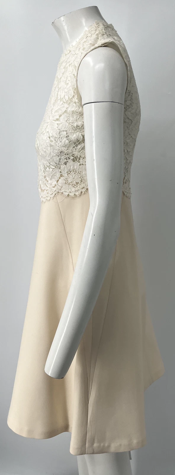 Abito Valentino ALTERATO bianco sporco lana seta pizzo top senza maniche linea A tg 6