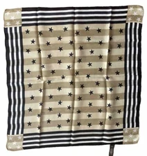 ECHO 100% Silk Scarf American Flag Pattern, USA America Tan Cream Black 21”