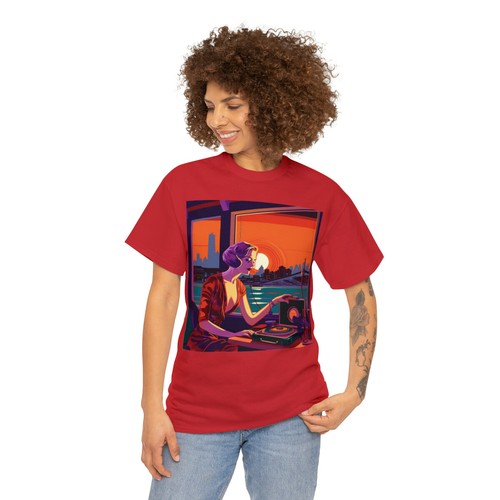 Girl dj tee shirt hip hop culture art deco style t-shirt Unisex Heavy Cotton Tee - Picture 52 of 61