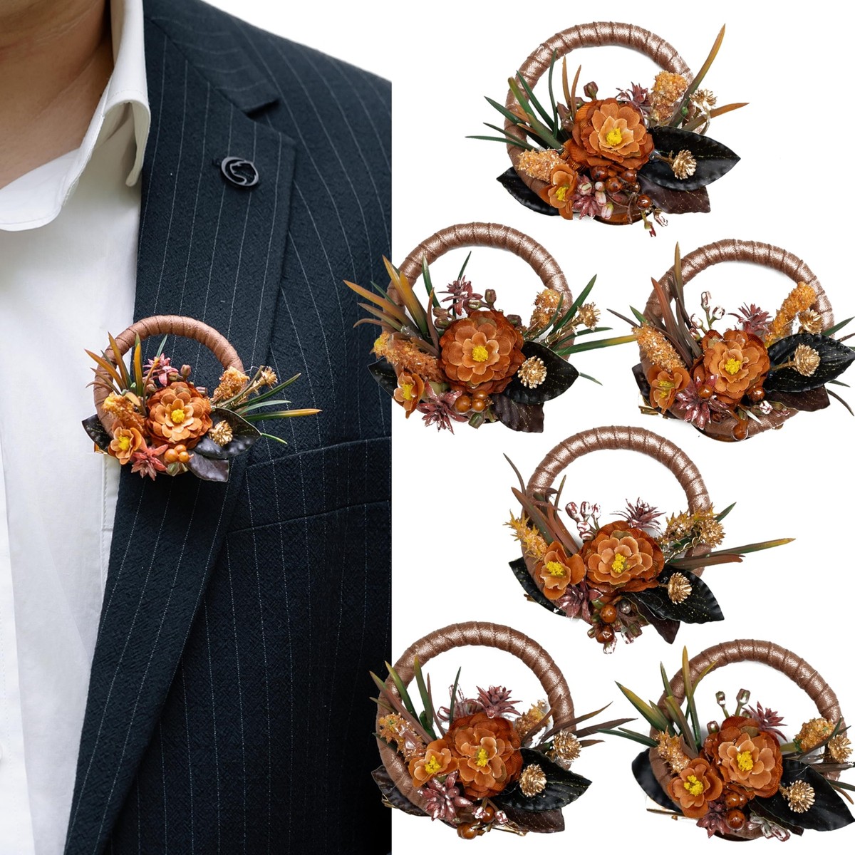 Terracotta Boutonniere Set 6 Pcs Fall Wedding Flowers Groom Groomsmen | eBay
