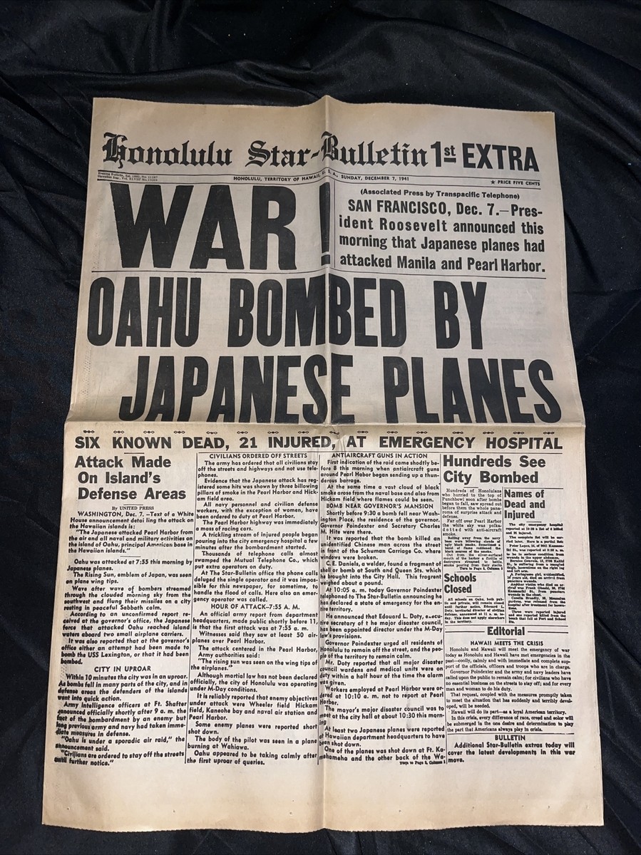 1941 Pearl Harbor Honolulu Star Bulletin 1st Edition 8 Page