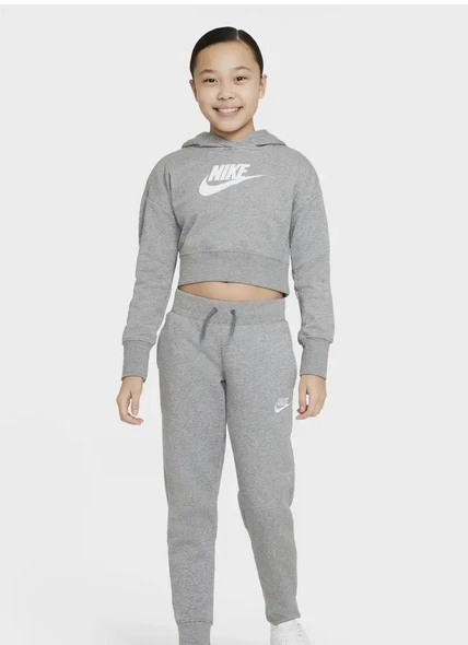 Nike Sportswear Club Big Girls' French Terry Cropped Hoodie Heather Size L 12/13