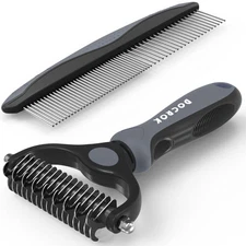 Docrok Pet Grooming Brush and Metal Comb Combo, Cat Brush Dog Brush for Shedd...