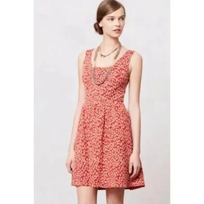 Maeve Caldera Fit Flare Dress Womens XS Red Tan Leopard Whimsigoth Girly Anthro
