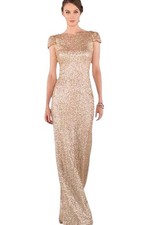 Sorella Vita Sequined Evening Gown Sz 12 Cowl Back Sparkly Beige Wedding Formal