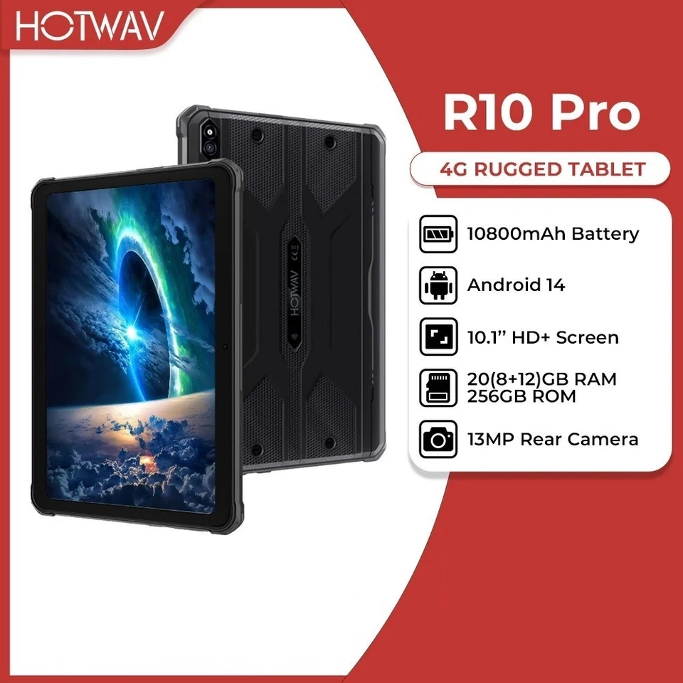 HOTWAV R10 Pro Robust Tablet 20GB+256GB 10800mAh Android 14 Pad 13MP+5MP Kamera - Bild 2 von 4