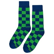 NWT Navy Blue Green Checker Dress Socks Novelty Men 8-12 Crazy Fun Sockfly