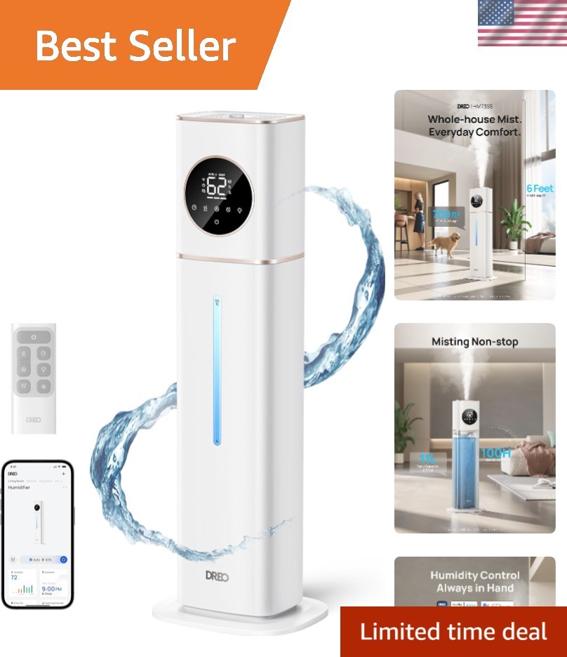 Large Room 700 Ft&sup2;, 100h Cool Mist Air Humidifier...