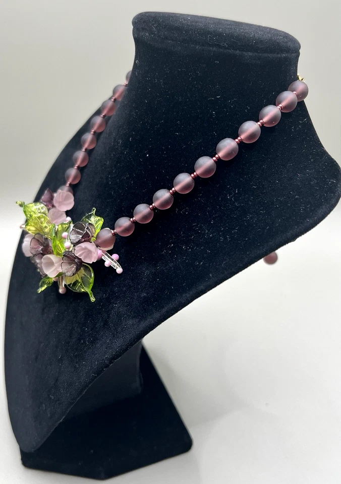 Vintage Art Nouveau MURANO Italian Glass Violets Bell Flower Beads Necklace - Image 4 of 4
