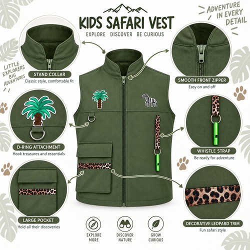 Niños Explorador de la Selva Zoológico Guardián Conjunto Disfraz Ropa Exterior Cuidador del Zoológico Uniforme Chaleco - Imagen 38 de 48