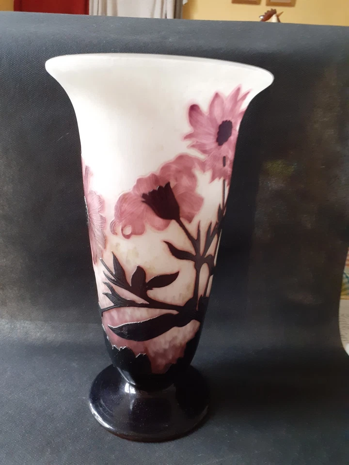 Ancien vase art nouveau signé A Delatte Nancy. Verre multicouche. Pate de verre. - Photo 2/4