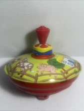 Vintage SPINNING TOP Tin Toy ~ Farm House Tractor Animals ~ Excellent Condition 