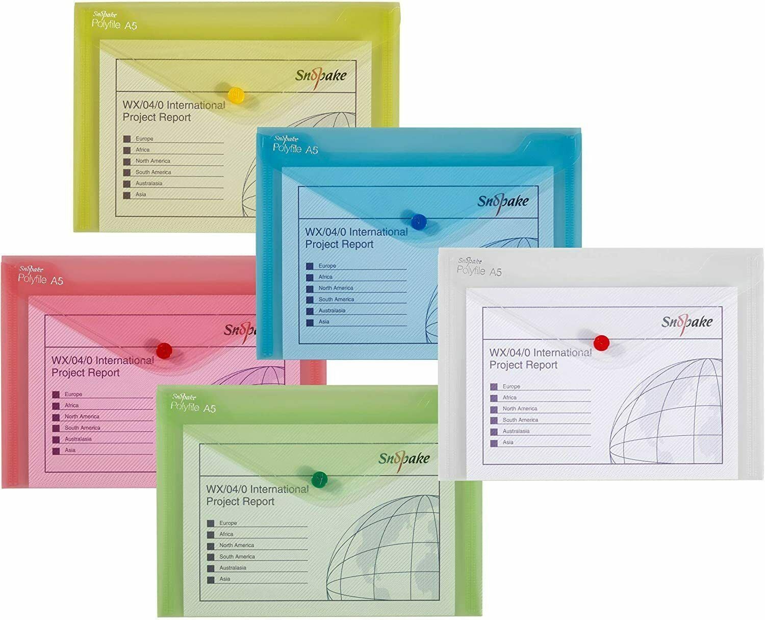 Snopake Polyfile A5 Stud Wallets Document Files Classic Asst Colours - Pack 5
