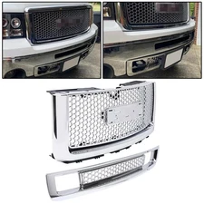 For GMC Sierra 1500 2007-2013 Chrome Front Bumper Upper Grill + Lower Grille