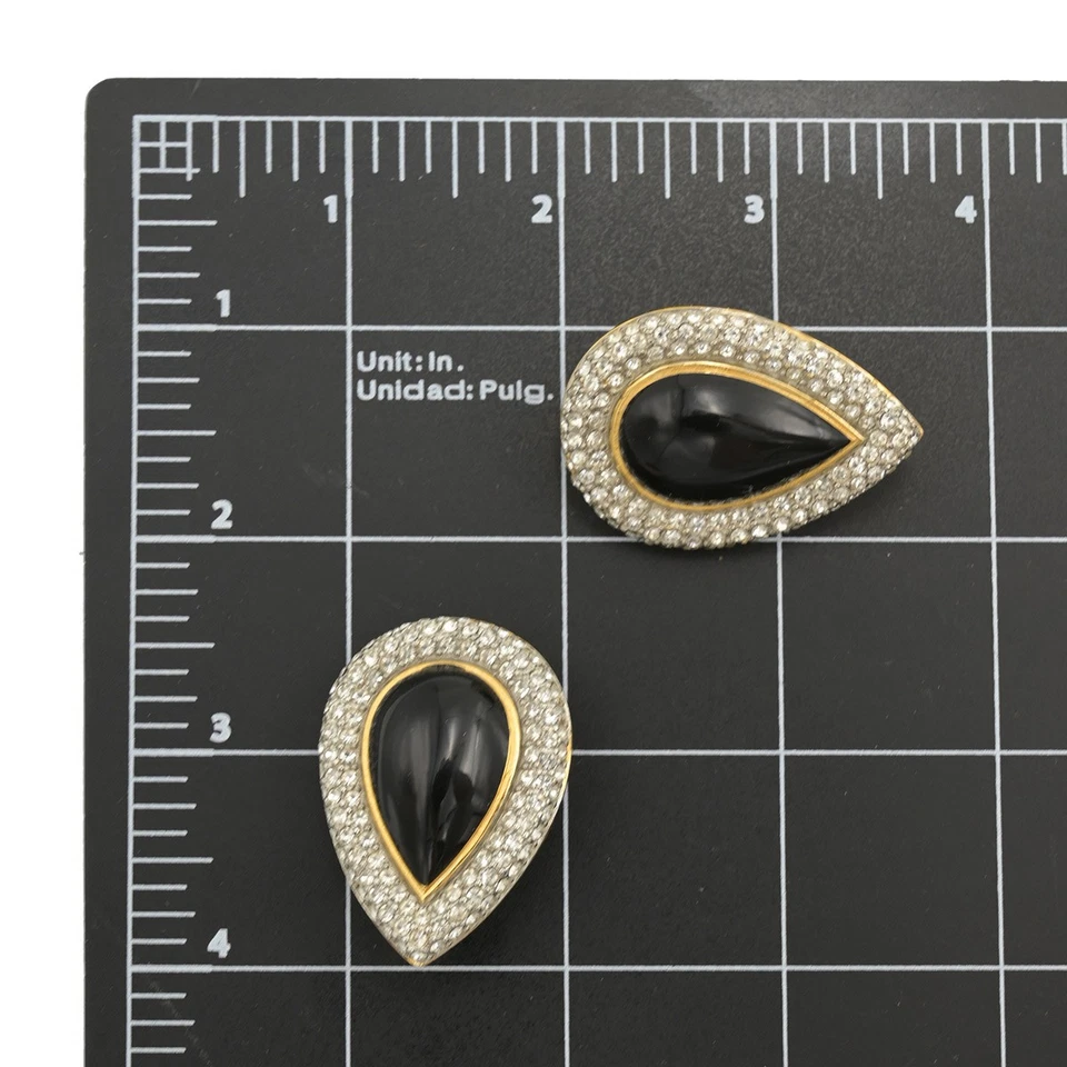 St. John Knits Crystal Framed Black Cabochon Clip-On Earrings - Image 3 of 3