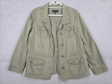 Talbots Womens Utility Army Jacket Large Olive Green Unlined Casual Military