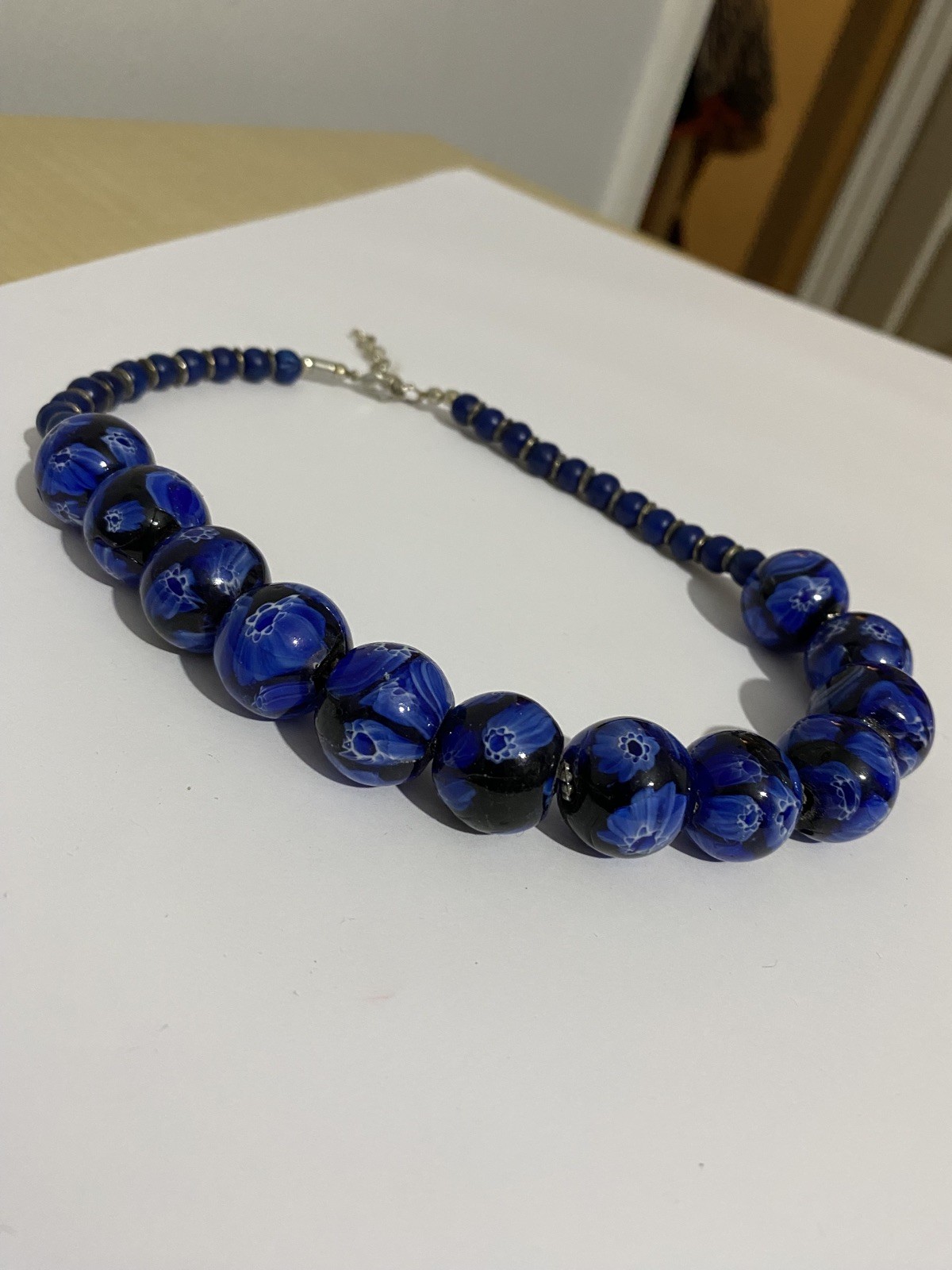 Statement Blue Chunky Patterned Bead Necklace And… - image 9