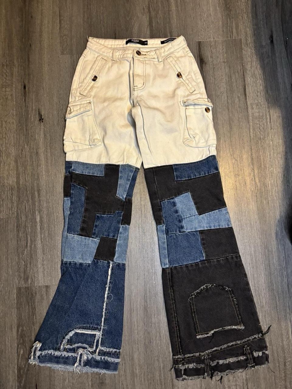 Jaded Boyfriend Patchwork Flared Jeans Cargo Pock… - image 2