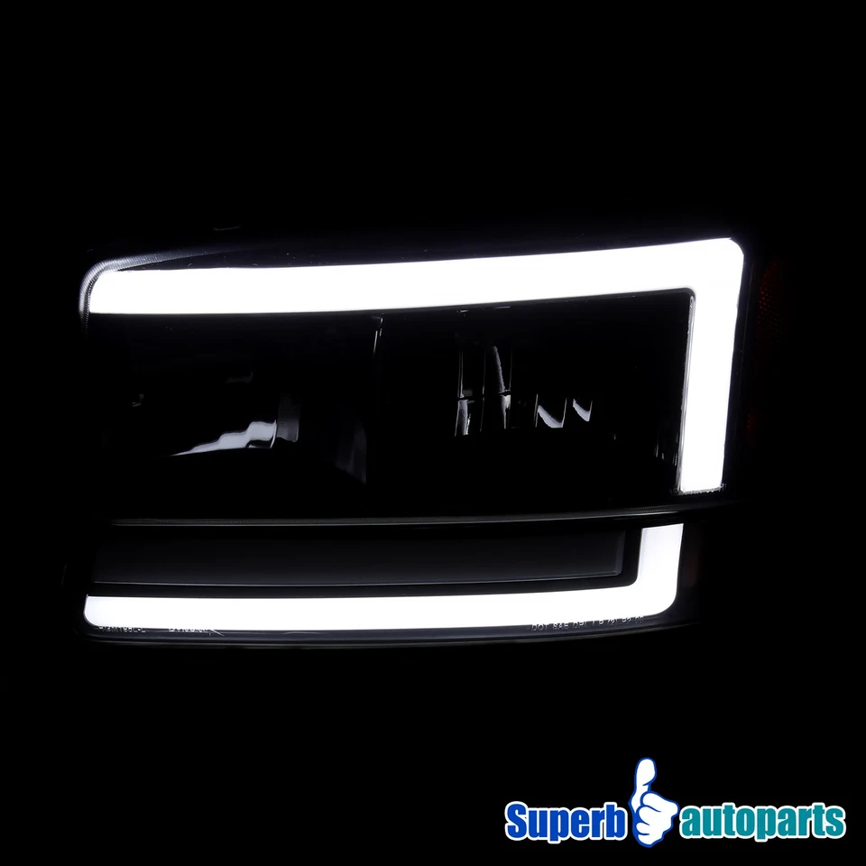 Fit 1999-2006 GMC Sierra Yukon XL Smoke Headlight LED bar Sequential Turn signal - Image 4 of 4
