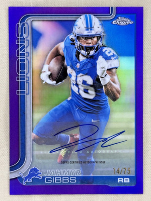 2025 Topps Chrome Jahmyr Gibbs Purple Refractor auto /75 Detroit Lions