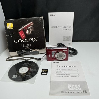 Nikon COOLPIX L20 Red Vintage Digicam CIB Bundle Box Manuals CD 4GB SD Tested