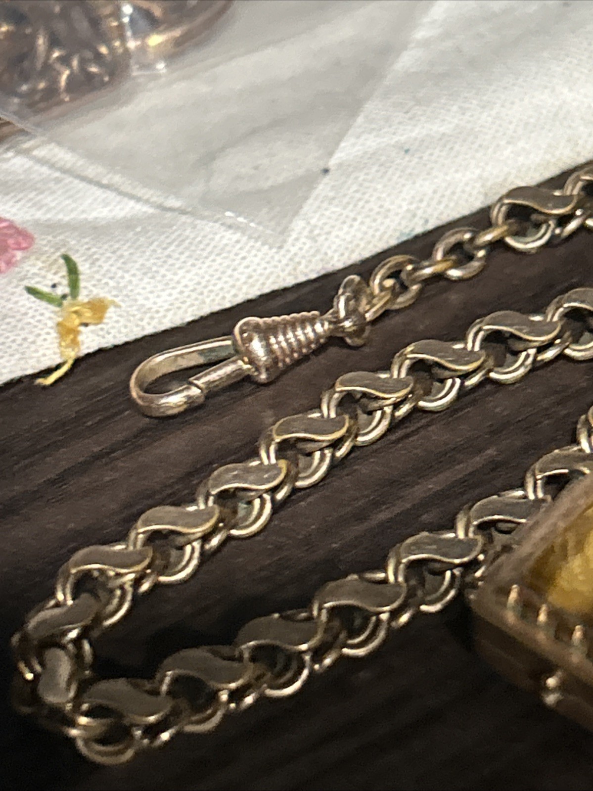 Deco AM. Double Pocket Watch Ornate Gold Plate Chain 9ct GF Tiger Eye Locket Fob