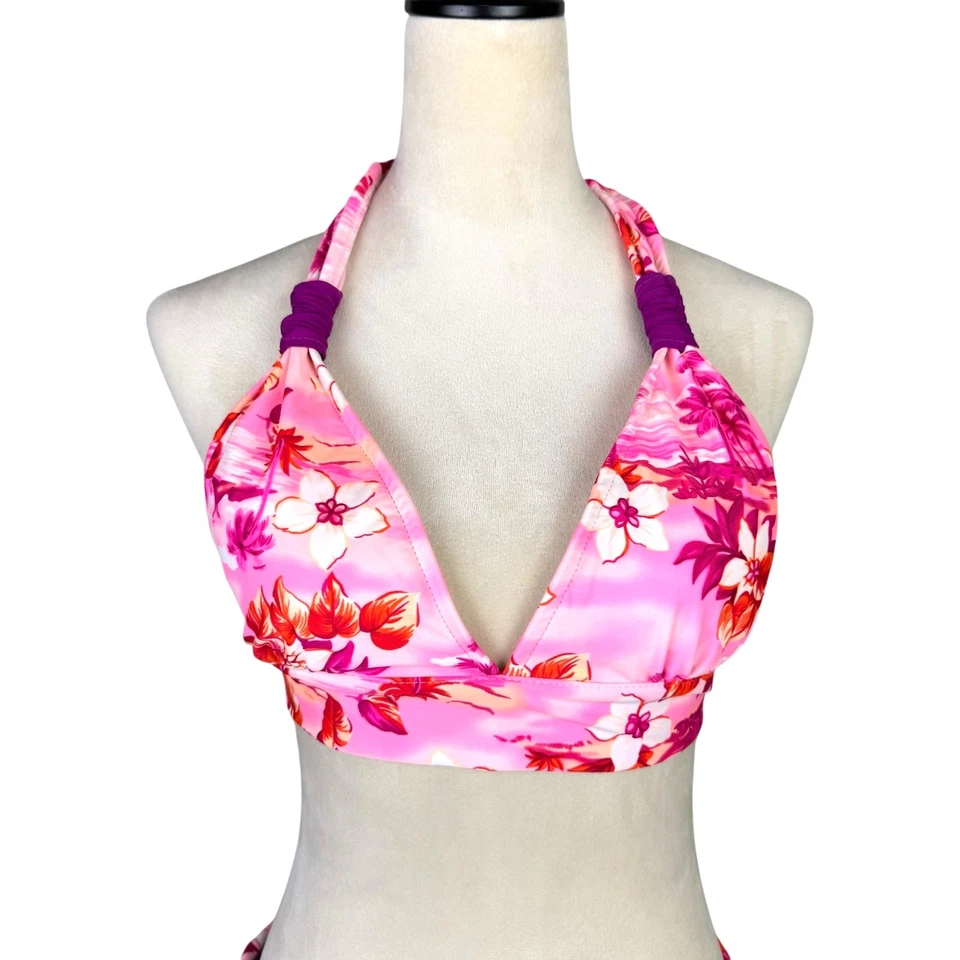 Traje de baño Ujena 84 L/M rosa púrpura hawaiano tropical floral corbata 2 piezas Foto 4 de 4
