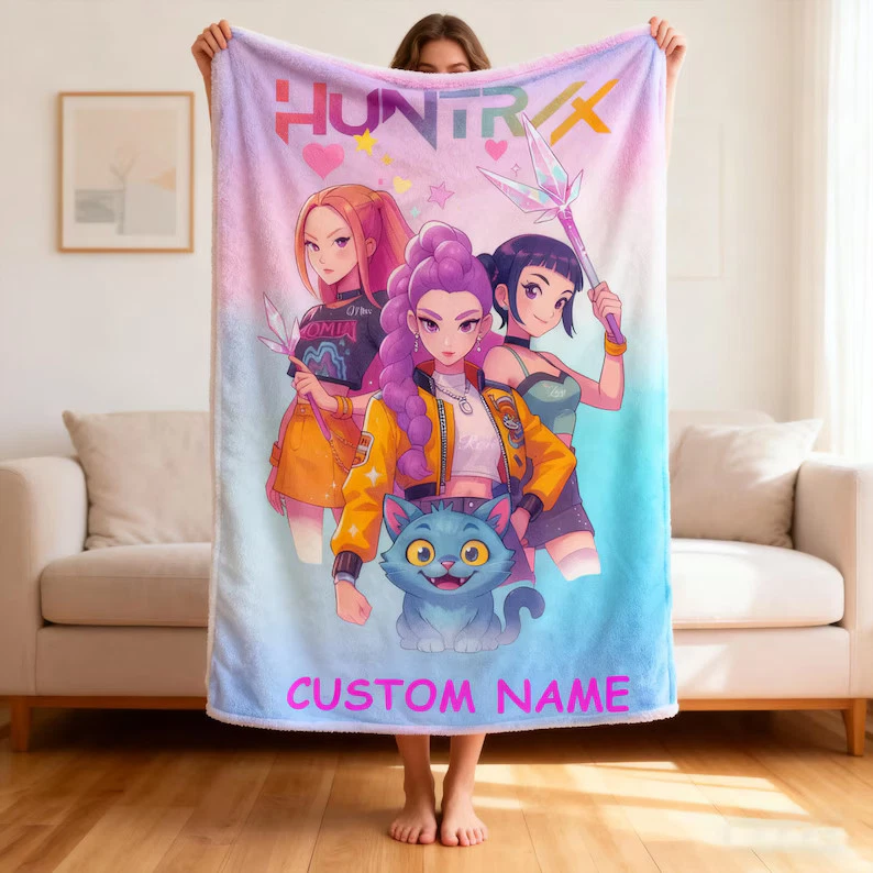 Custom Kpop Demon Hunters Huntrix Blanket With Name, Personalized Fleece Blanket
